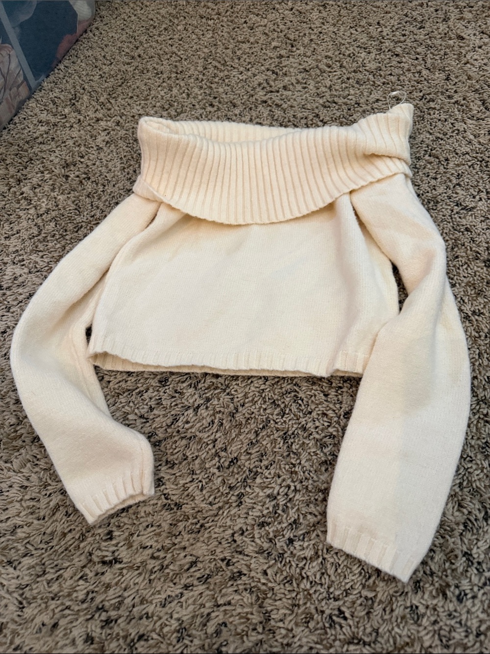 Edikted Cream Off-Shoulder Foldover Sweater